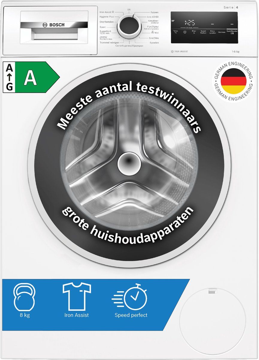 Bosch WAN2827BNL Serie 4 Wasmachine met stoom - 1400 rpm - Energielabel A - 8 KG - Iron Assist - Speedperfect
