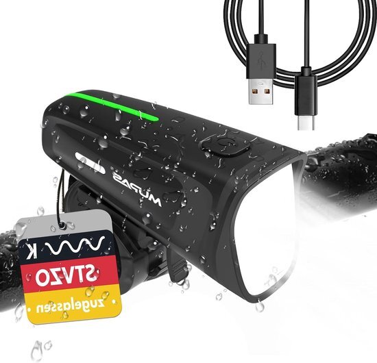 100 lux fietslamp StVZO-goedgekeurd - USB-oplaadbaar - IPX5 waterdicht - zwak type C - koplamp met batterij - MUPAS