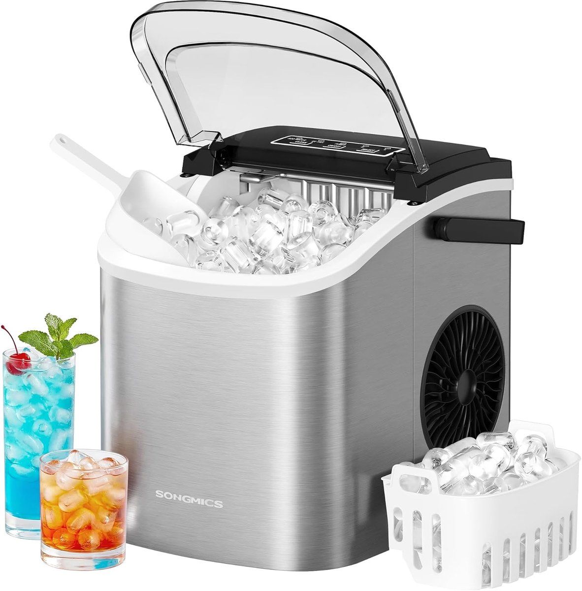 SONGMICS IJsblokjesmachine voor aanrecht, met zelfreinigende functie, 9 ijsblokjes in 6 minuten, ijsblokjes in 2 maten, 12 kg/24 uur, draagbaar, keuken, kantoor, slaapzaal, feest, camping, zilvergrijs