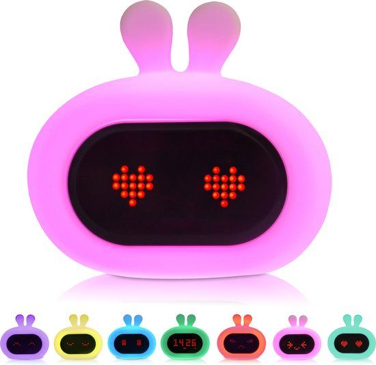Kadoing Konijn Kinderwekker - Slaaptrainer en Wake Up Light - Digitale Wekker voor Kinderen (Wit)