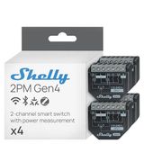 Shelly 2PM Gen4-2-Kanaals Slim Wi-Fi Relais met Vermogensmeting, 10A per Kanaal en 16A Totaal bij 240V, Rolluik en Jaloezie Bediening, Matter Bluetooth Zigbee, Alexa Google Apple Home (4 Stuks)