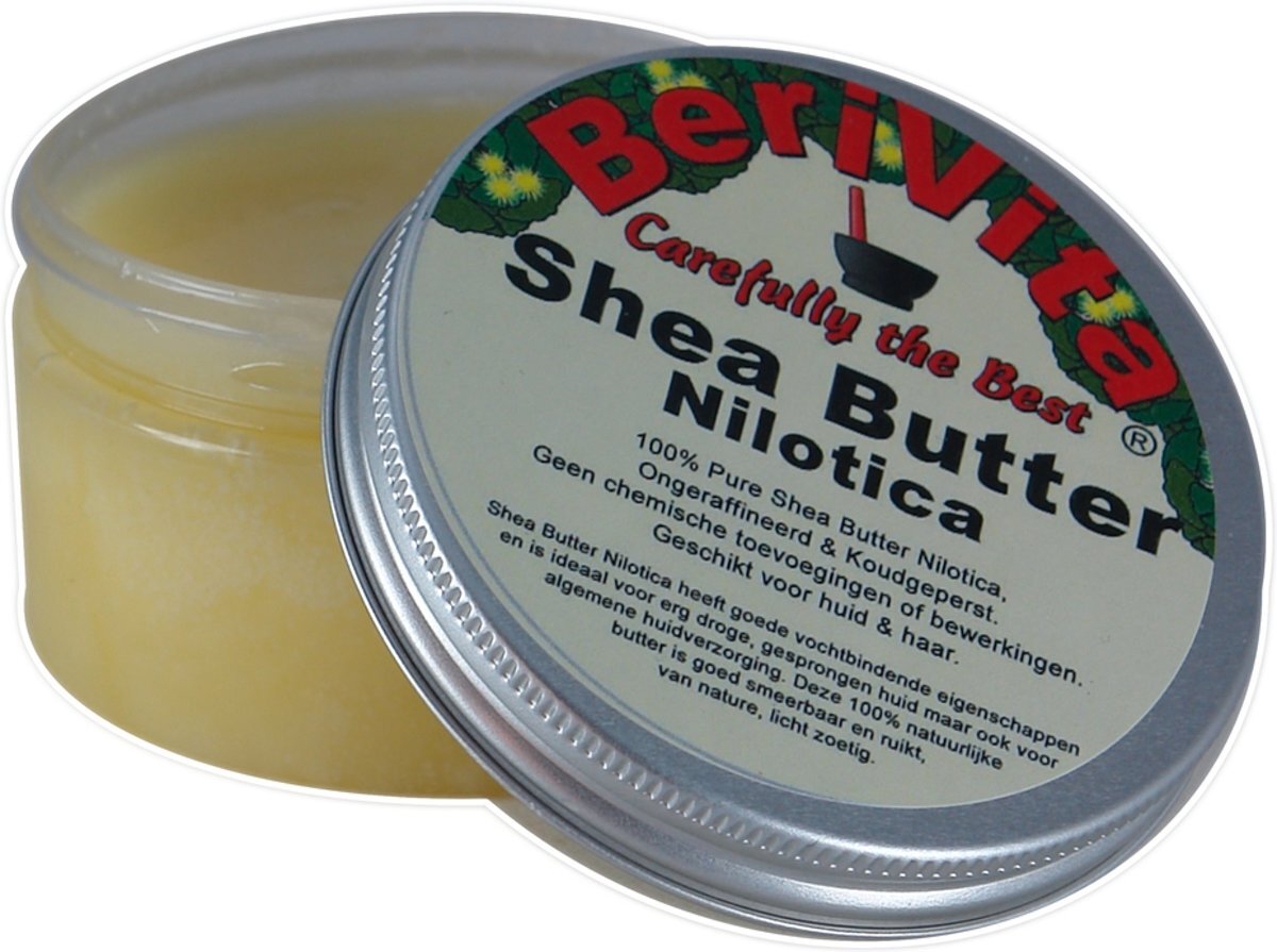 Berivita Shea Butter Nilotica Puur 100ml Pot 100% natuurlijk zacht & puur. Makkelijk smeerbaar en frisse vanille geur