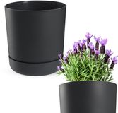 KADAX Bloempot met onderzetter, kunststof plantenpot, minimalistische plantenbak, decoratieve pot voor bloemen, cactussen en kruiden (25 cm, antraciet)