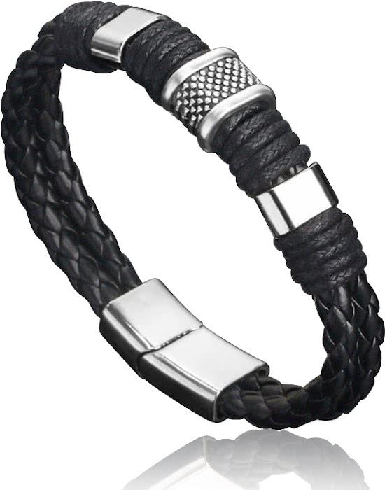 Montebello Armband Arban Black - Heren - Leer - Metaal - 21 cm