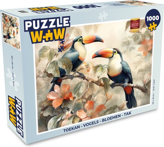 MuchoWow Puzzel Toekan - Vogels - Bloemen - Tak - Legpuzzel - Puzzel 1000 stukjes volwassenen