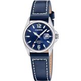 Calypso K5871/3 Polshorloge Dames Blauw Leer Analoog Quartz Zilverkleurig Staal 29.7mm 5 ATM
