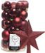 Decoris Kerstballen 30x stuks - Donkerrood 4/5/6 cm Kunststof Mat/Glans/Glitter Mix en Kunststof Piek 19 cm