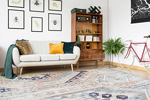 One Couture Vintage tapijt Ethno Design Azteekse Maya Inka patroon tapijt crème blauw beige 80x150cm