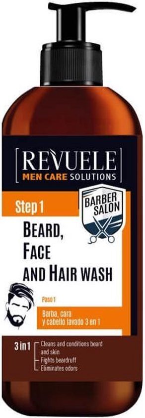 REVUELE Barber Salon Beard, Face and Hair Wash 3 in 1 300ml. STEP 1