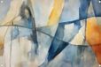 Poster de jardin Lignes - 75x50 cm - Bleu/Jaune/Blanc/Gris/Orange - Rectangle - Moderne