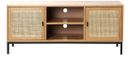 CaliCosy meuble TV avec 2 portes et 2 niches en rotin 120x39x51cm