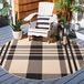Safavieh Hedendaags tapijt voor woonkamer, eetkamer, slaapkamer - Courtyard Collection, korte pool, zwart en botten, 90 x 90 cm