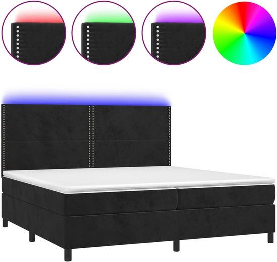 vidaXL Boxspring met matras en LED fluweel zwart 200x200 cm