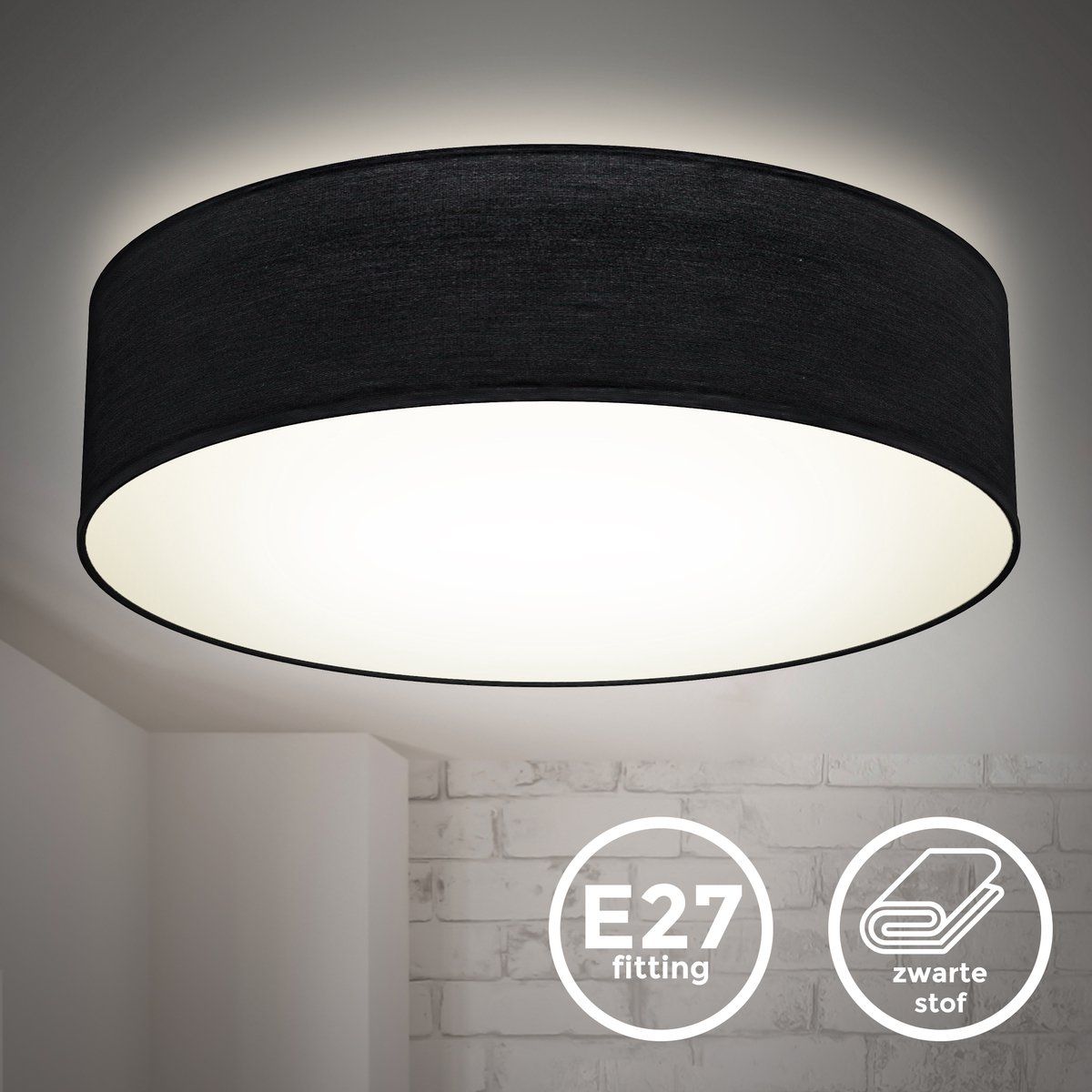 B.K.Licht - Plafondlamp - Ø38cm - zwart - excl. 2x E27 lichtbronnen