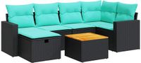 vidaXL 7-delige Loungeset met kussens, polyrattan, zwart