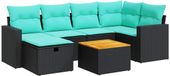 vidaXL 7-delige Loungeset met kussens, polyrattan, zwart