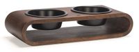 Designed by Lotte Melira Voerbak/Drinkbak Hond - Dinerset Eetbak/Waterbak Hond - Hout/RVS - Zwart - 2x 800 ml