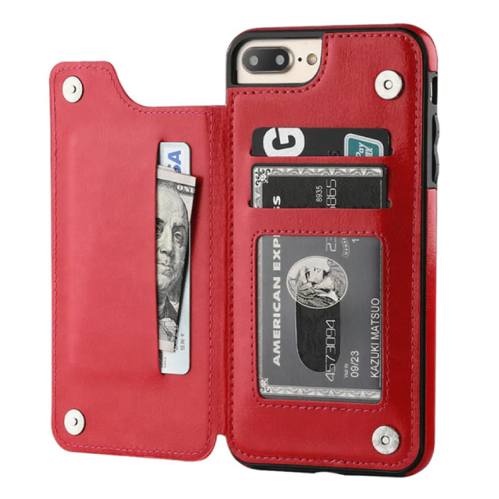 Stuff Certified Retro iPhone 8 Plus Leren Flip Case Portefeuille - Wallet Cover Cas Hoesje Rood
