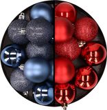 Billiet - Vanlaere 24x pièces boules de Noël en plastique mix bleu foncé et rouge 6 cm