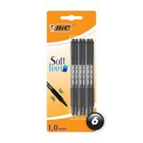 Bic Set van 6 intrekbare balpen, zacht aanvoelend, ideaal voor school en kantoor, medium punt (1,0 mm), zwart