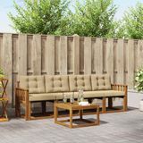 vidaXL Banc de jardin avec coussins, 5 pièces, naturel et beige, meubles de jardin, banc de terrasse moderne, ensemble de chaises d'extérieur durable, ensemble confortable