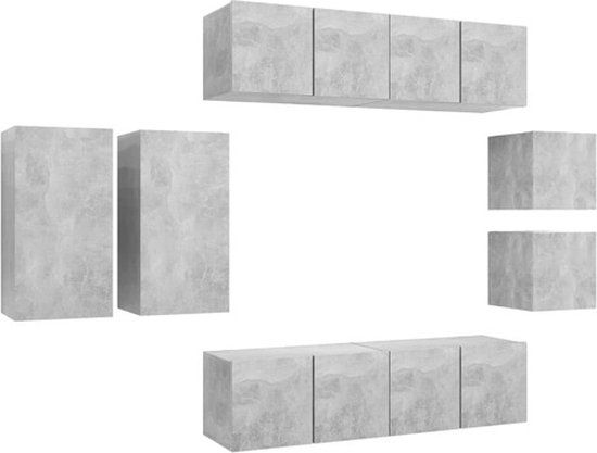 vidaXL 8-delige TV-meubelset, bewerkt hout, betongrijs