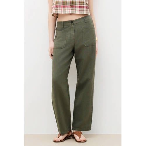 Caroll Straight Regular Waist Casual Broek met Linnen Donkergroen