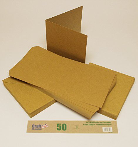 Craft UK 2050 Kraft Kaart en Envelop Pak - 50 stuks - Bruin - 5 x 5 inch