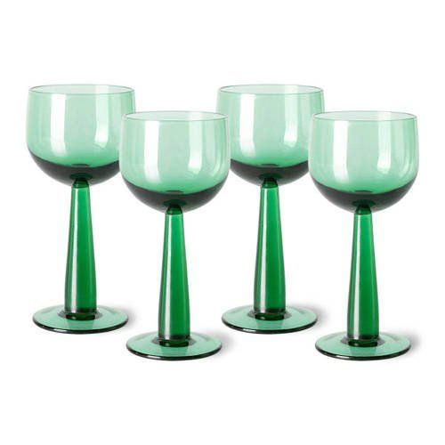 HK Living Wijnglas - The Emeralds - Set van 4 - Wit - Glas - Groen