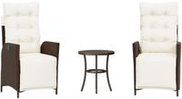 vidaXL 3-delige bistroset met bruine kussens van polyrotan