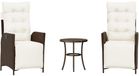 vidaXL Bistroset van polyrotan met bruine kussens