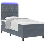 vidaXL - LED Boxspringbed met Matras - Donkergrijs - 90 x 200 cm - Fluweel