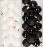 Decoris Kaemingk B.V. 32x stuks kunststof kerstballen mix van parelmoer wit en zwart 4 cm