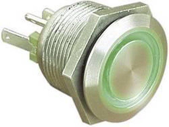 Bulgin MPI002/28/GN Vandalismebestendige druktoets 24 V/DC 0.05 A 1x uit/(aan) Moment Groen (Ø x l) 22 mm