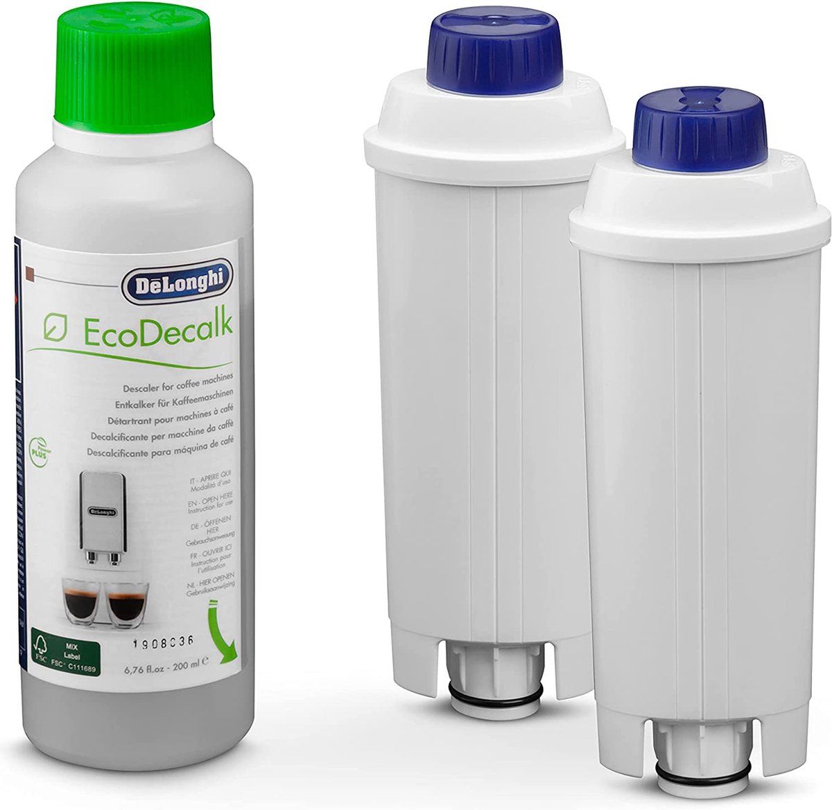 De'Longhi, DLSC322, 2 waterfilters en 1 EcoDecalk 200 ml (ontkalker)