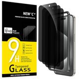NEW'C 3 Stuks, Privacy Screen Protector voor iPhone 15 Pro Max (6,7 inch), Gehard Glass Schermbeschermer Film,Verbeterde privacyhoek van 28 graden- Eenvoudig installatiegereedschap inbegrepen