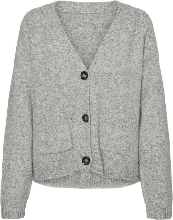 Vero Moda VMBOOM LS V-NECK BUTTON CARDIGAN GA - Light Grey Melange - L