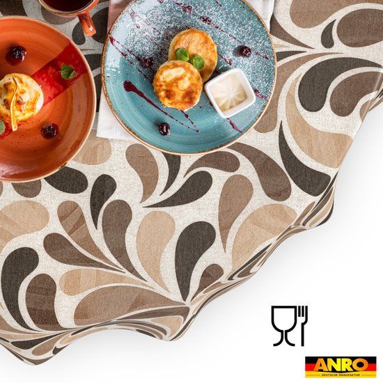 ANRO Tafelkleed Beige druppels Rond Ø140cm Rechte rand Afwasbaar Waterafstotend Binnen & Buiten