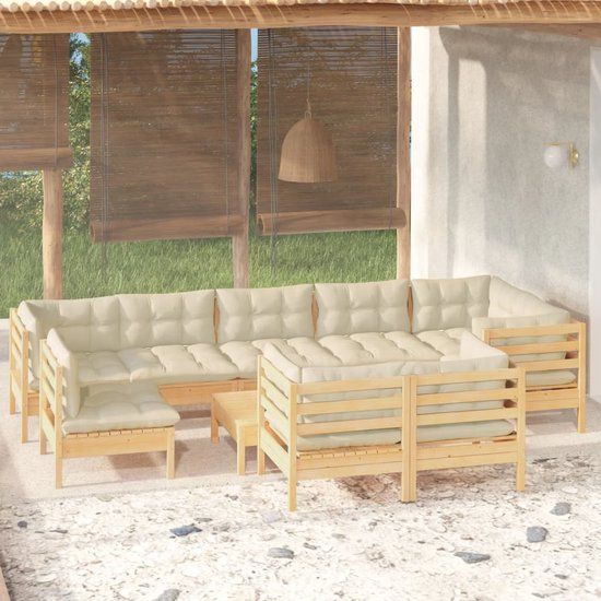 The Living Store Loungeset Out - Crème - Grenenhout - 63.5x63.5x62.5cm - Modulair