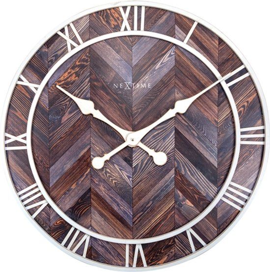 NeXtime Roman Vintage Wandklok - Bruin - Rond - Hout - 58 cm
