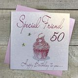 witte WHITE COTTON CARDS WB202-50 verjaardagskaart "Cupcake", handgemaakt, roze