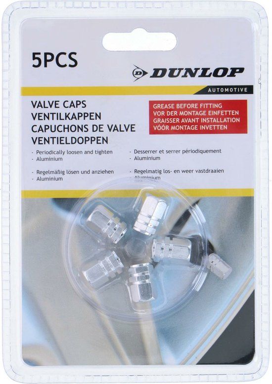 Dunlop Autobanden ventieldoppen - 5 delig - zilver - aluminium - universeel