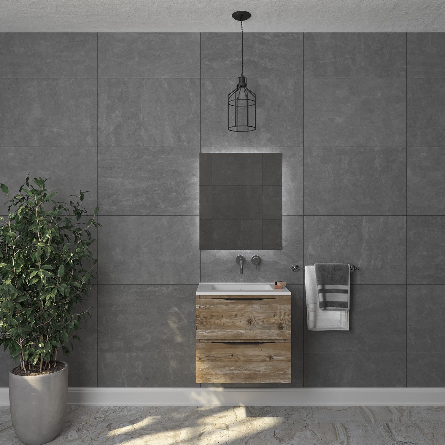 Gliss Design Hera Badkamermeubelset Mat Zwart 80 cm 2 Laden Zwart Grenen (keuze wastafel)