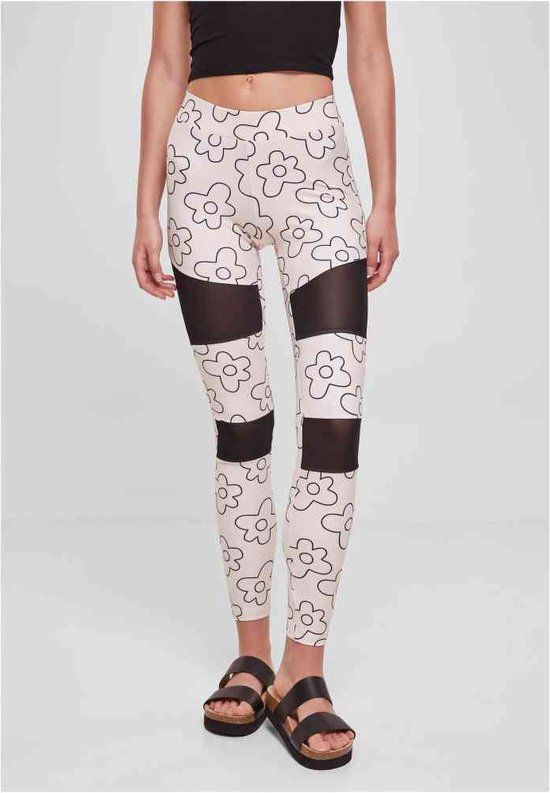 Urban Classics Tech Mesh All over print Legging - Creme/Zwart - 5XL - Dames