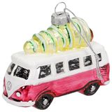 Volkswagen 3A2087790BL9 Kerstboomhanger VW T1 Bulli dennenboom Kerstmis sneeuw glitter, rood/roze