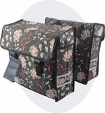 Voltano Dubbele Fietstas Pink Elegance - Grijs Met Bloemen - 38 Liter - 100% Waterdicht Polyester