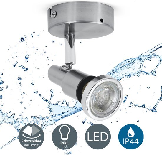 B.K.Licht - Wandspot Badkamer - badkamerlamp - wandlamp - plafondspots met 1 lichtpunt - draaibar - met GU10 fitting - spotjes - IP44 - incl. GU10 - 3.000K - 400Lm - 5W