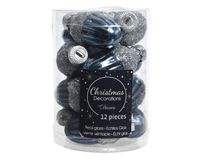 Decoris 12 Glazen eikels met dop 30 x 40 mm nacht blauw