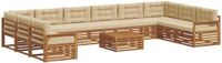 vidaXL - Bank loungeset - 10 zitplekken - Natuurlijk en beige - Massief acacia hout