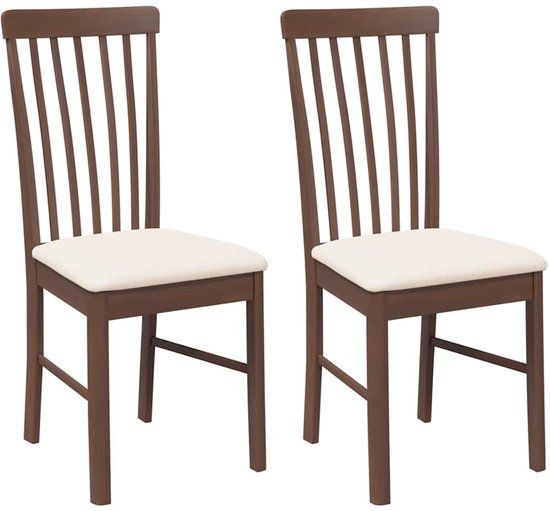 vidaXL Eetkamerstoelen met kussens 2 stuks massief hout rubber bruin